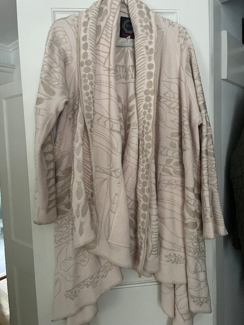 BIYA Johnny Was Cream Knit Cardigan Duster Embroidered Fish - Boho Ivory - XL